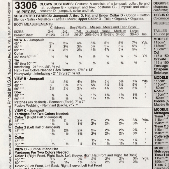 Childs Clown Costume-Jumpsuit-Hat-Sewing Pattern - Picture 2 of 4